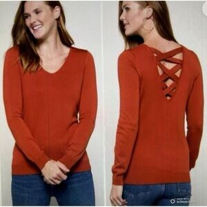 ⭐️ Stitch Fix Love Ellie Sweater XS Burnt Orange Cross Back Detail Top Coquette